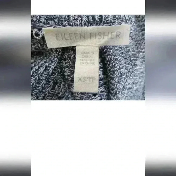 Eileen fisher navy blue&white organic 100% linen open knit cardigan size x-small - Picture 5 of 6